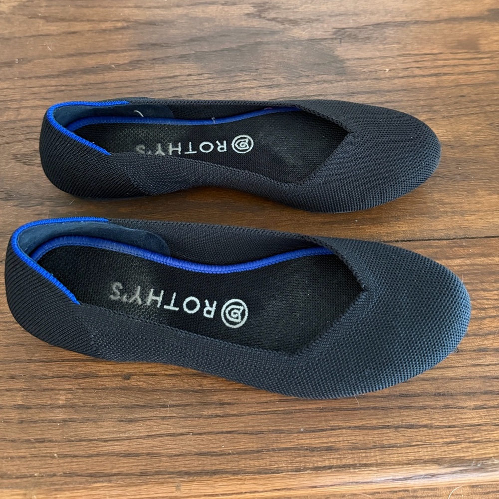 Rothy's Women's Ballet Flats Black W/ Blue Trim Flats 8